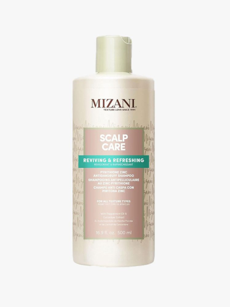 mizani scalp care shampoo on a light gray background