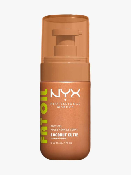Nyx Professional Makeup Fat Oil Body Oil Coconut Cutie in branded component on a light gray background
