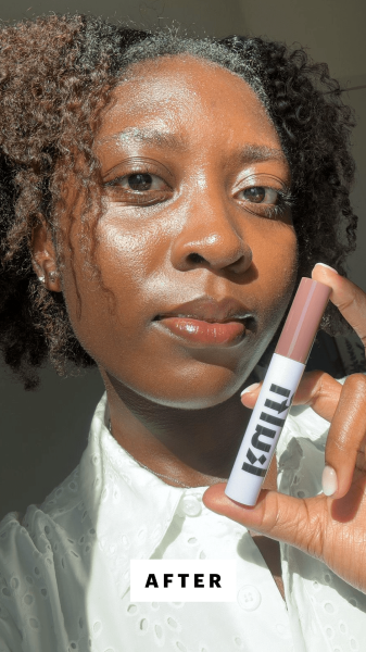 BlayTettey after applying the Kulfi Lassi Lips Staining Lip Oil