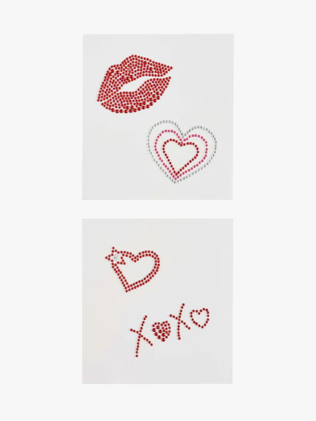 Never Have I Ever XOXO Kisses Rhinestone Tattoo Set in branded components on a light gray background