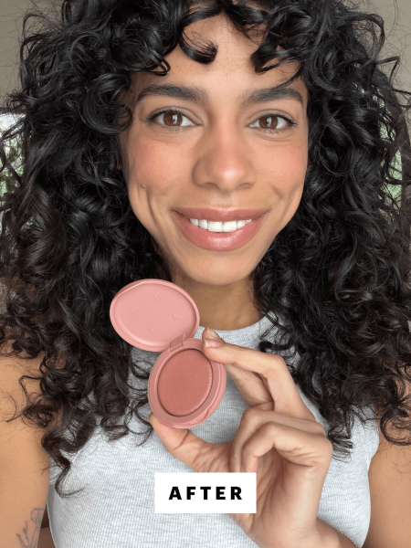 A selfie of Allure senior commerce director Shanna Shipin after applying the Ilia Soft Focus Blurring Blush in Breathless