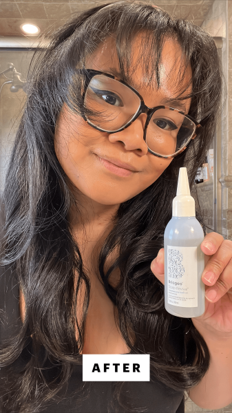 Calaor after applying the Briogeo Scalp Revival Rosemary PreWash Scalp and Hair Oil