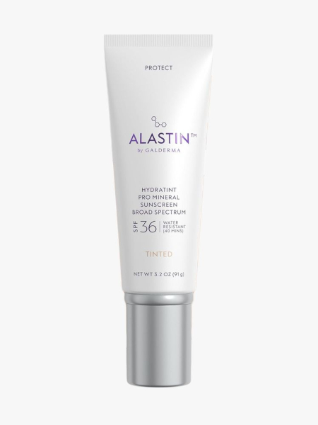 Alastin Skincare HydraTint Pro Mineral Sunscreen SPF 36 in branded tube component on a light gray background