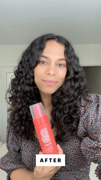 Shanna Shipin after applying Briogeo Yuzu  Plum Oil Full Miracle Styling Foam