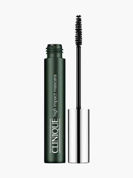 Clinique High Impact Mascara green tube of mascara on light gray background