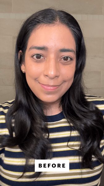 Foresto before applying the Ilia Overglaze Hydrating Lip Gloss