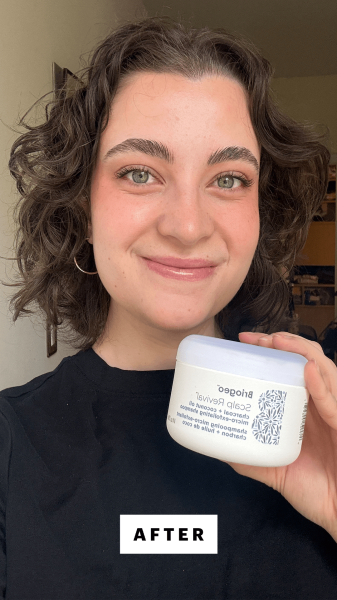 Felbin after applying the Briogeo Scalp Revival Charcoal  Coconut Oil Microexfoliating Scalp Scrub Shampoo