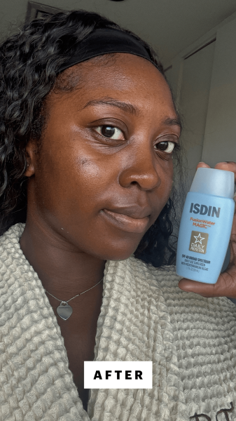 Allure associate beauty editor Annie BlayTettey after applying the Isdin Fusion Water Magic SPF 40