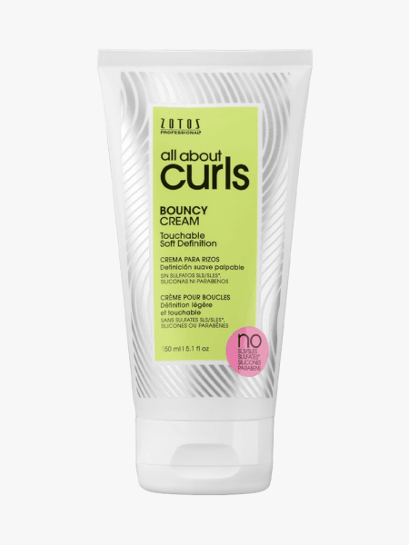 All About Curls Bouncy Cream in branded component on a light gray background